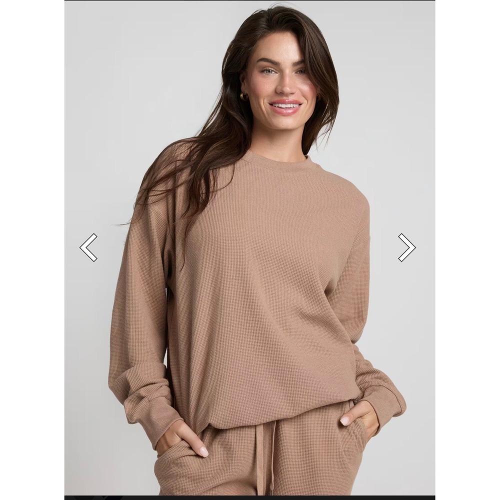 Comfrt Waffle Knit Crewneck Sweatshirt Truffle Brown Pullover 3XL
